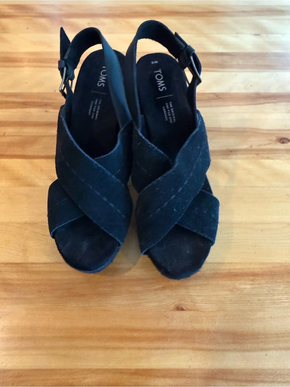 Toms Black Espadrille Crisscross Block Heel Sandals